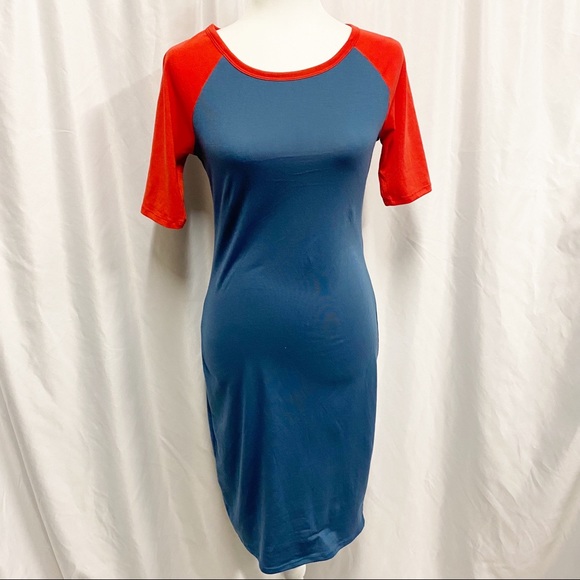 LuLaRoe Blue & Red Baseball Julia Dress - Picture 1 of 7